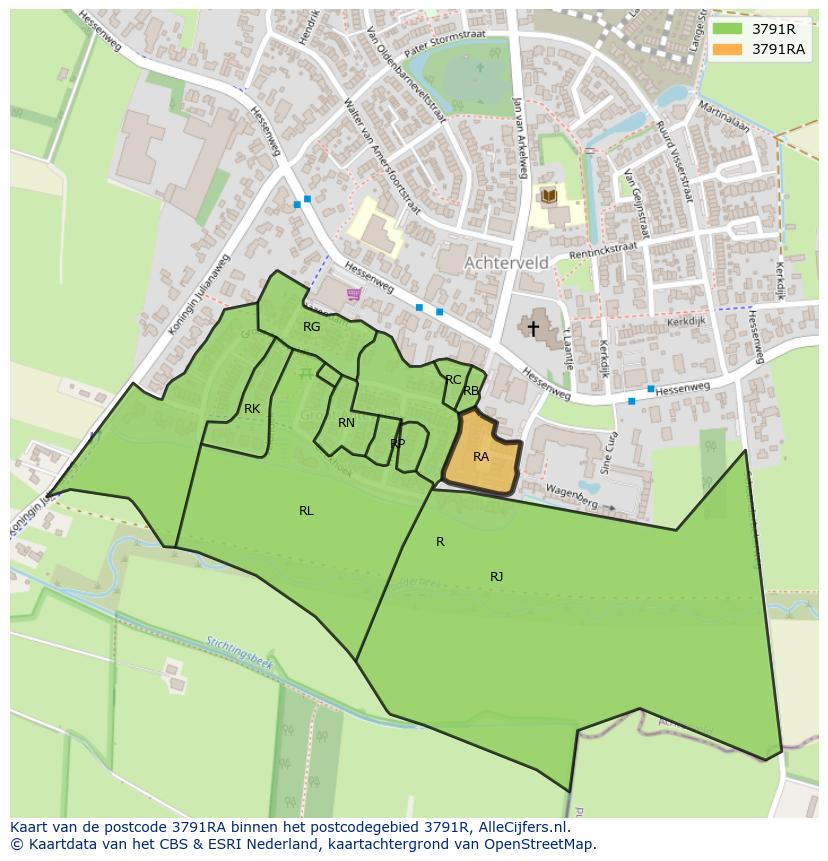 Afbeelding van het postcodegebied 3791 RA op de kaart.