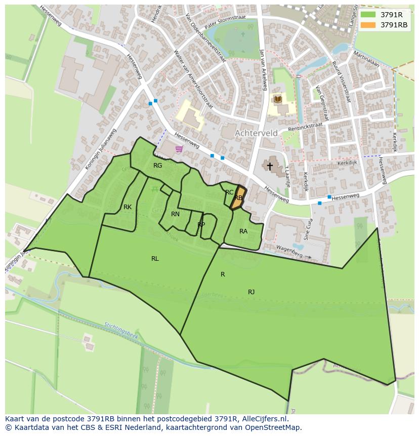 Afbeelding van het postcodegebied 3791 RB op de kaart.