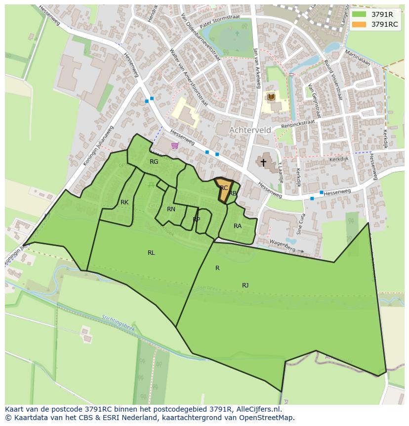 Afbeelding van het postcodegebied 3791 RC op de kaart.