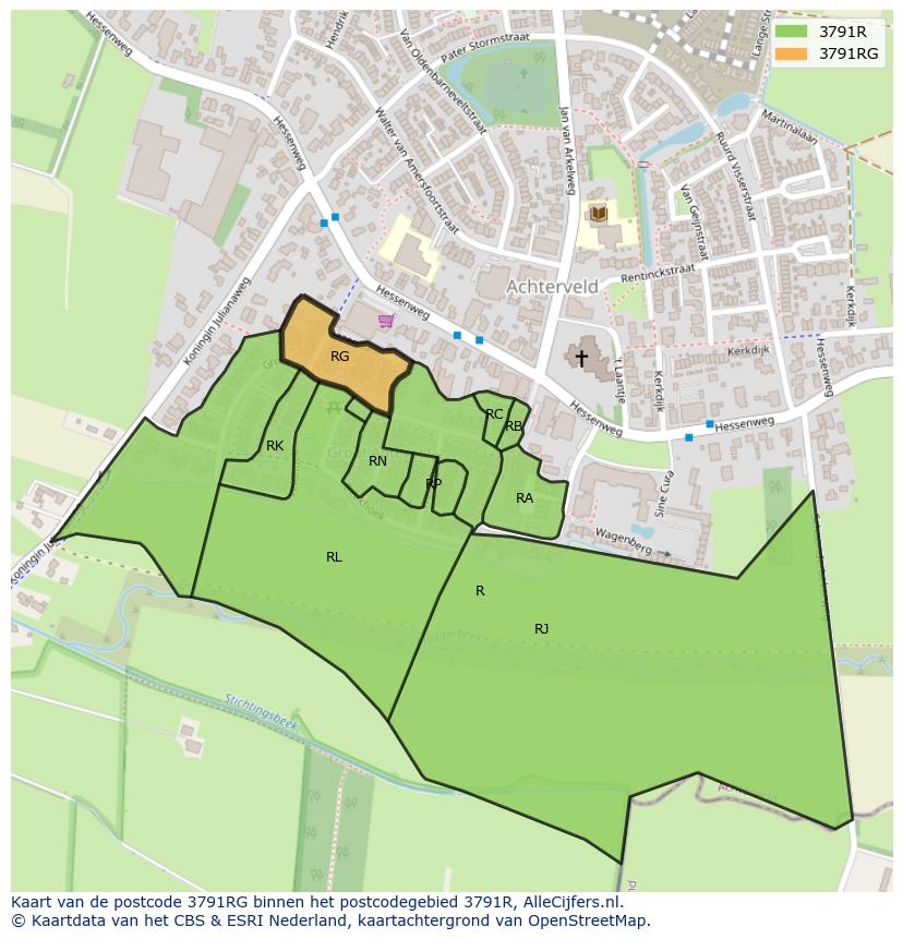 Afbeelding van het postcodegebied 3791 RG op de kaart.
