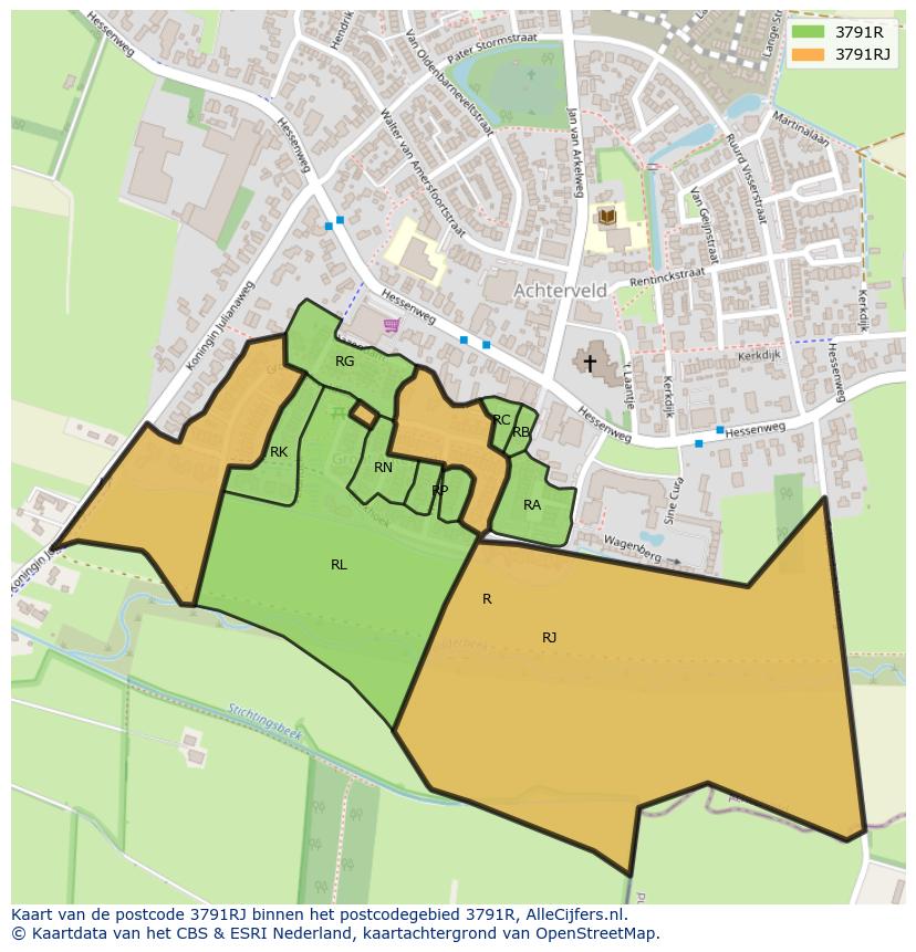 Afbeelding van het postcodegebied 3791 RJ op de kaart.
