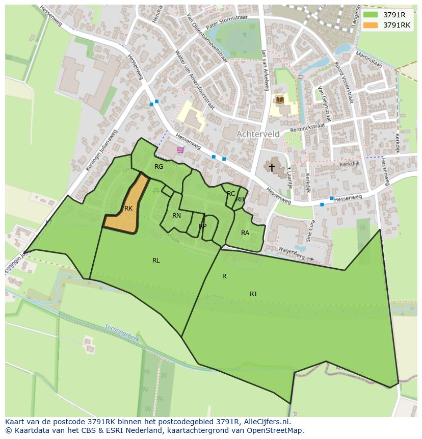 Afbeelding van het postcodegebied 3791 RK op de kaart.