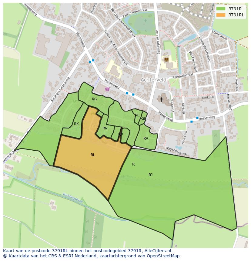 Afbeelding van het postcodegebied 3791 RL op de kaart.