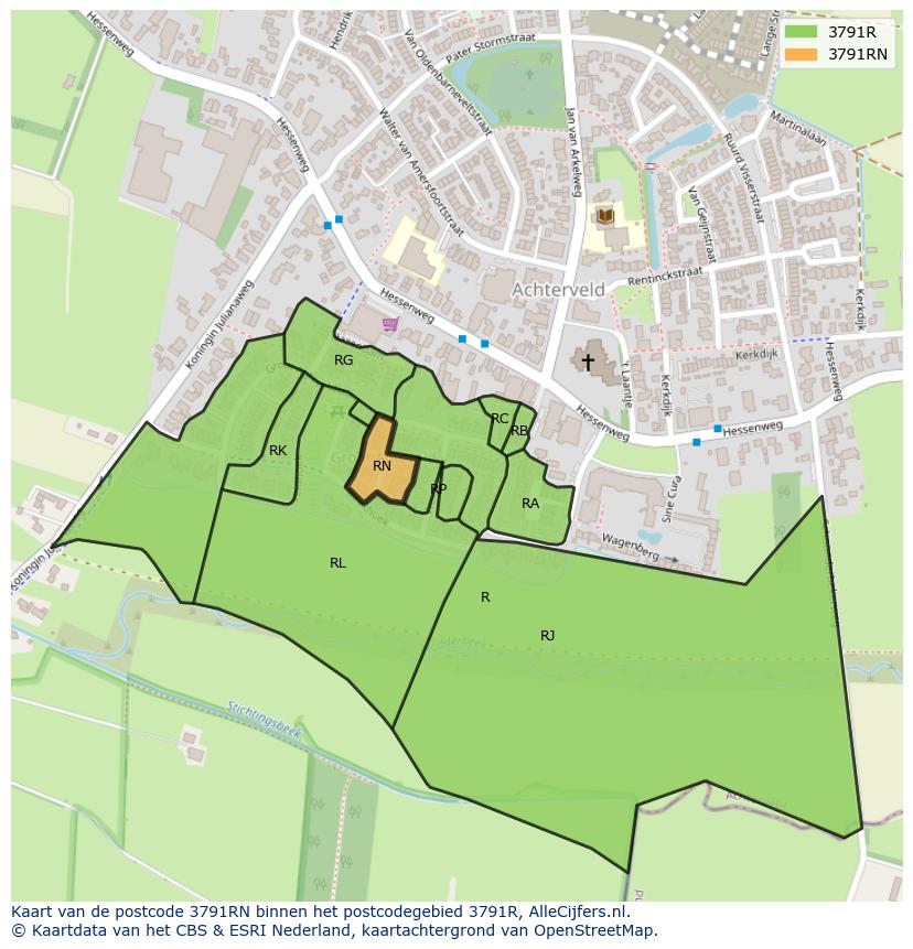 Afbeelding van het postcodegebied 3791 RN op de kaart.