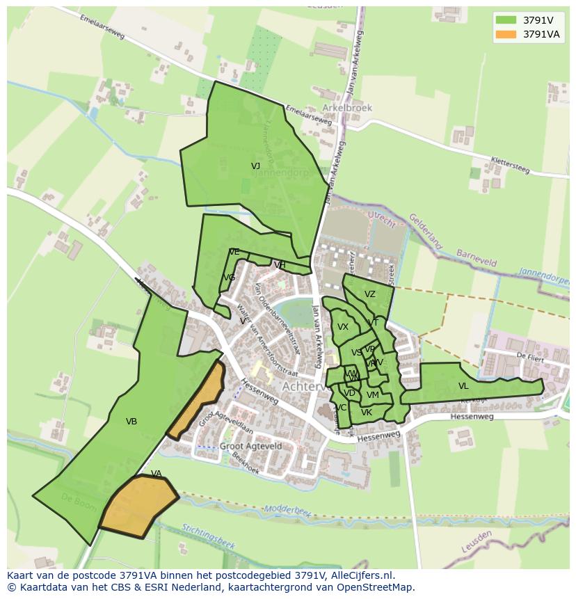 Afbeelding van het postcodegebied 3791 VA op de kaart.