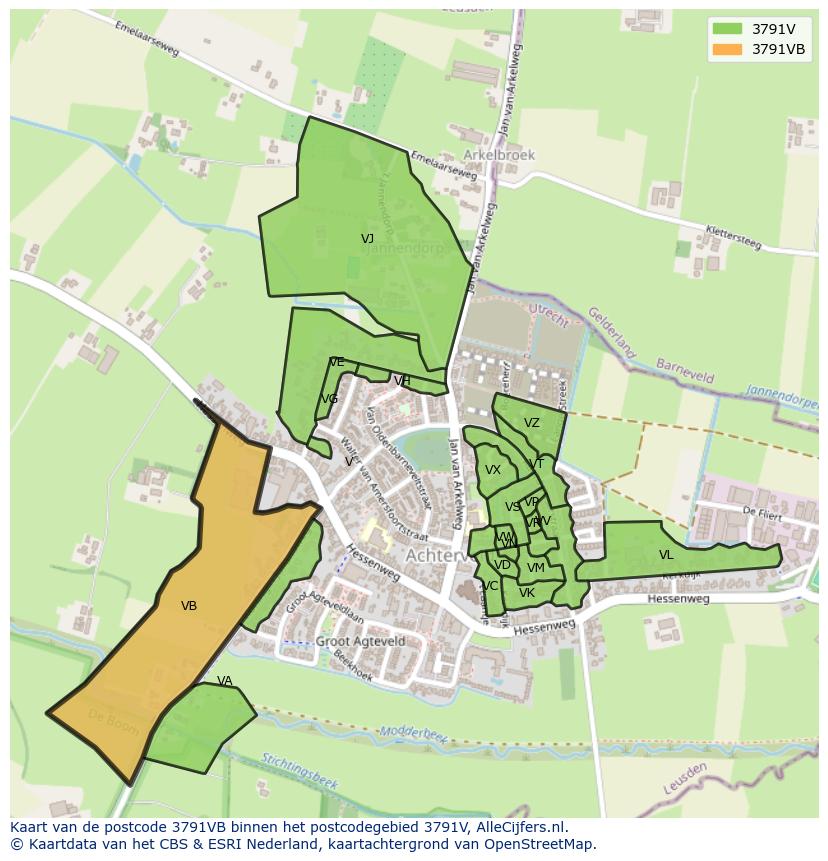Afbeelding van het postcodegebied 3791 VB op de kaart.