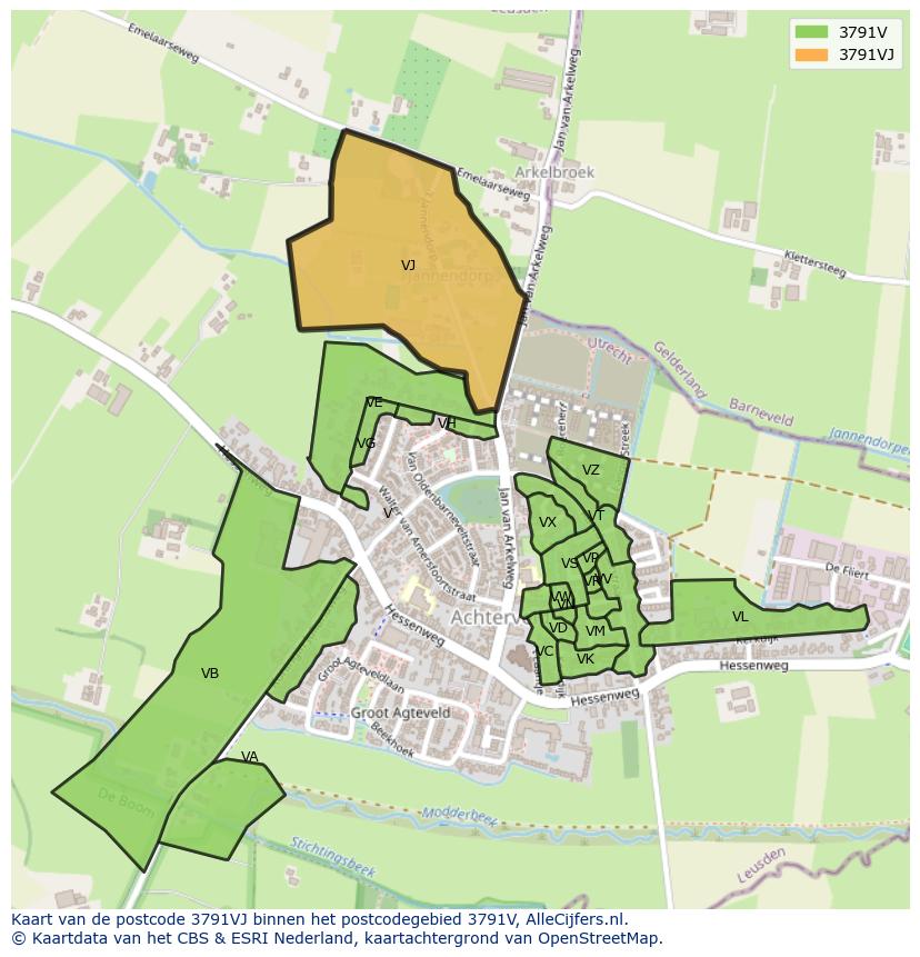 Afbeelding van het postcodegebied 3791 VJ op de kaart.