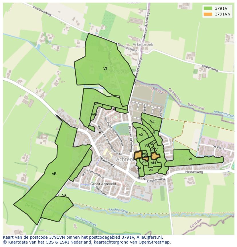 Afbeelding van het postcodegebied 3791 VN op de kaart.