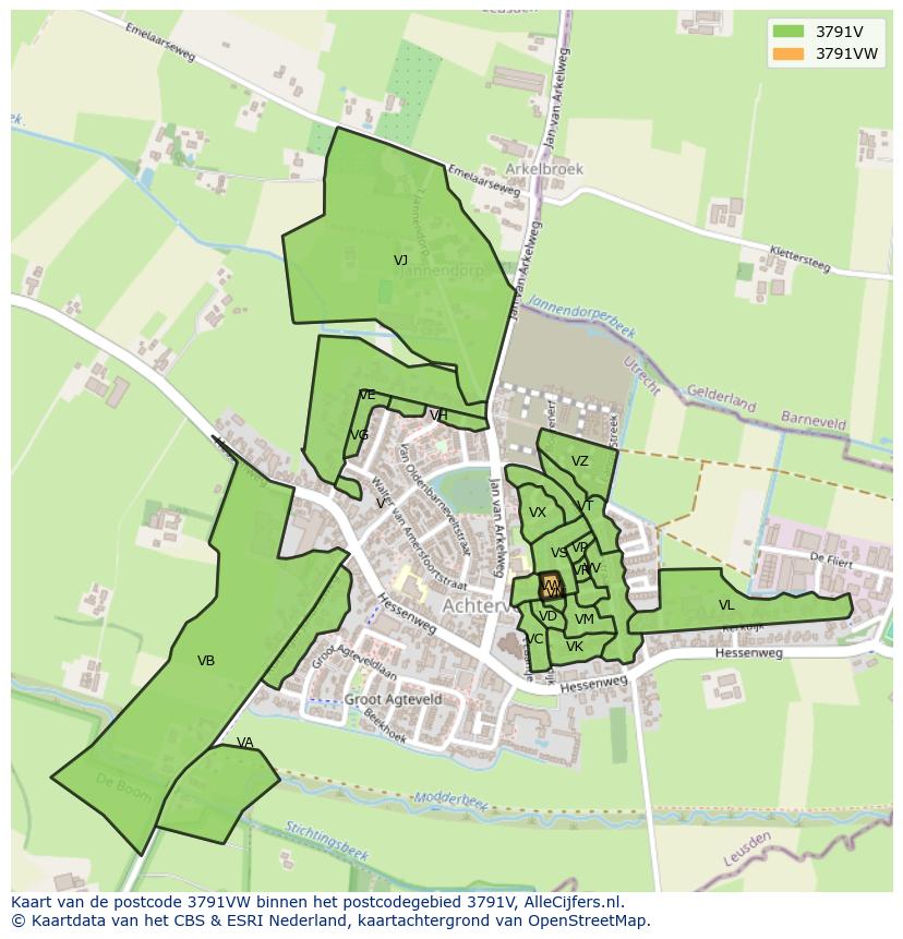 Afbeelding van het postcodegebied 3791 VW op de kaart.