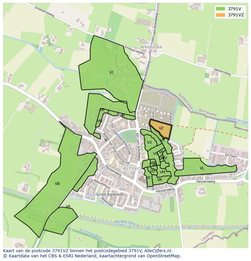Afbeelding van het postcodegebied 3791 VZ op de kaart.