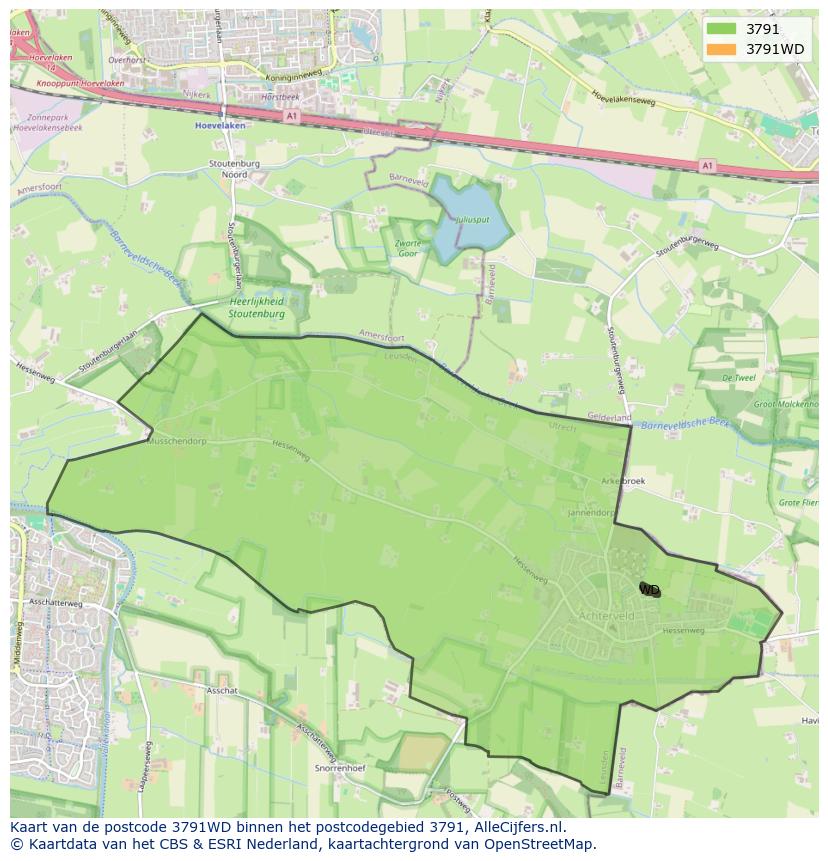 Afbeelding van het postcodegebied 3791 WD op de kaart.