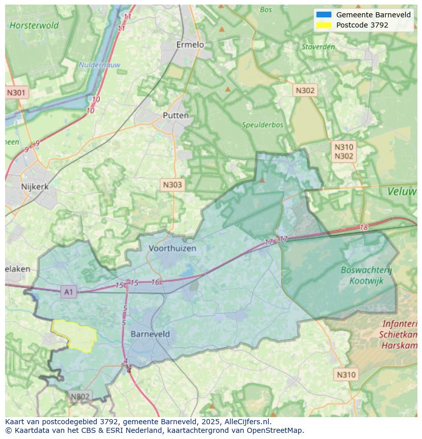 Afbeelding van het postcodegebied 3792 op de kaart.