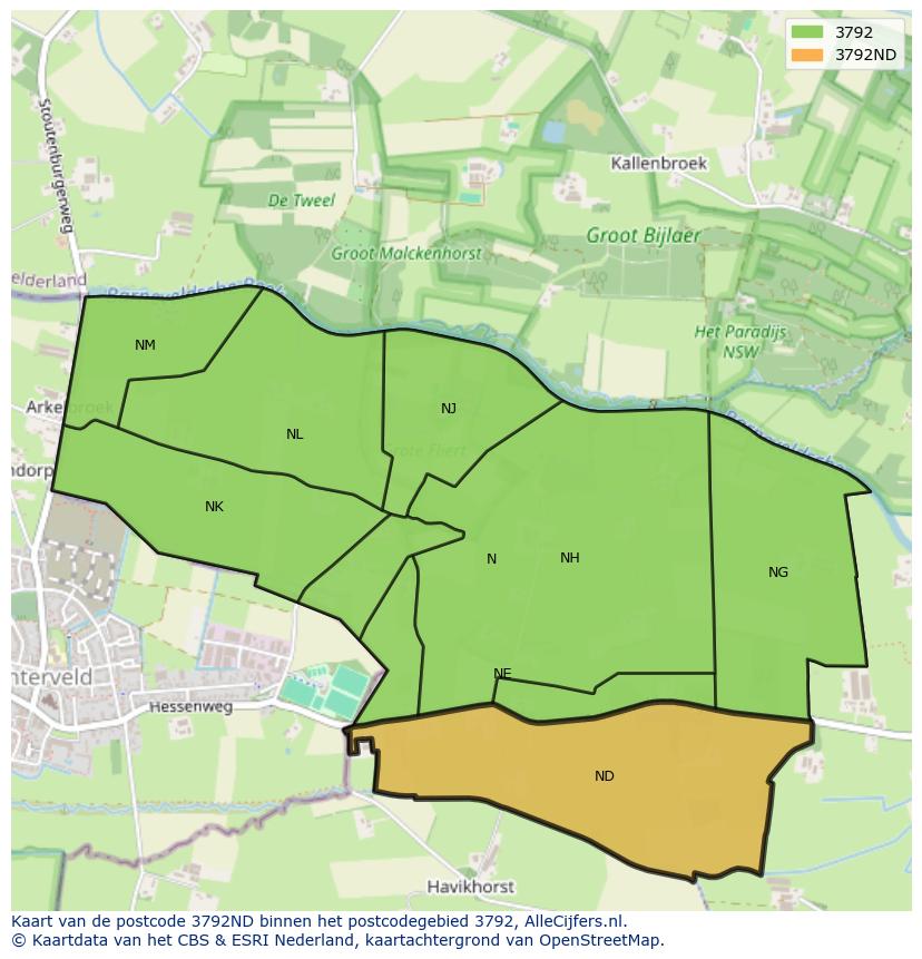 Afbeelding van het postcodegebied 3792 ND op de kaart.