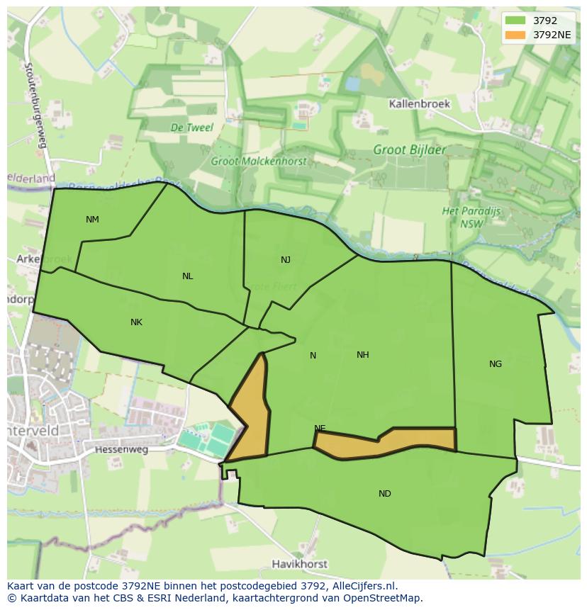 Afbeelding van het postcodegebied 3792 NE op de kaart.