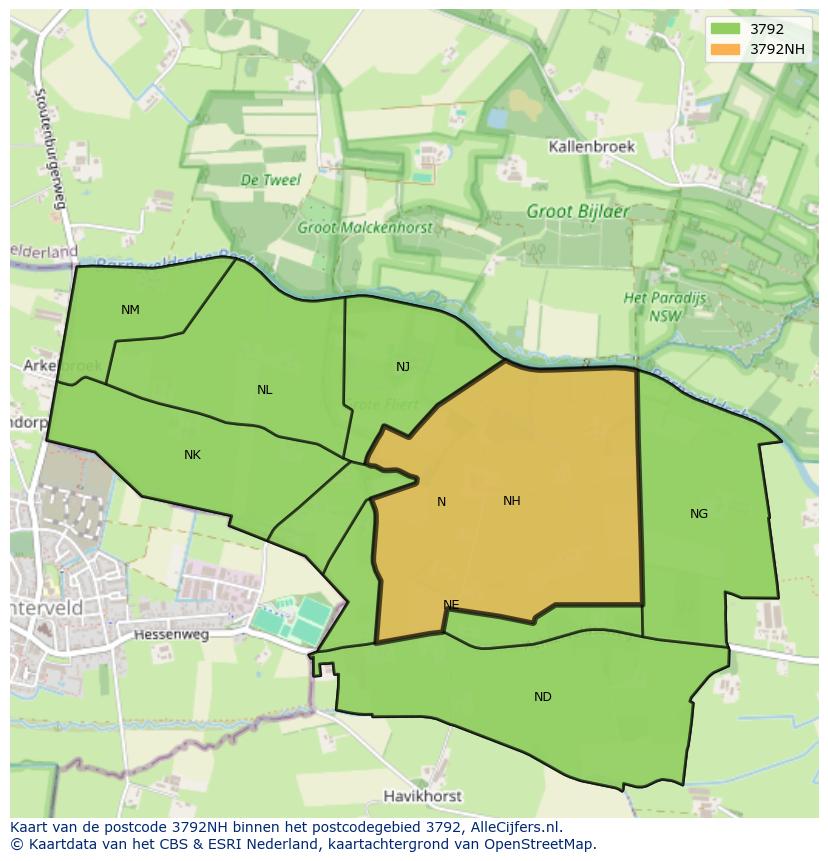 Afbeelding van het postcodegebied 3792 NH op de kaart.