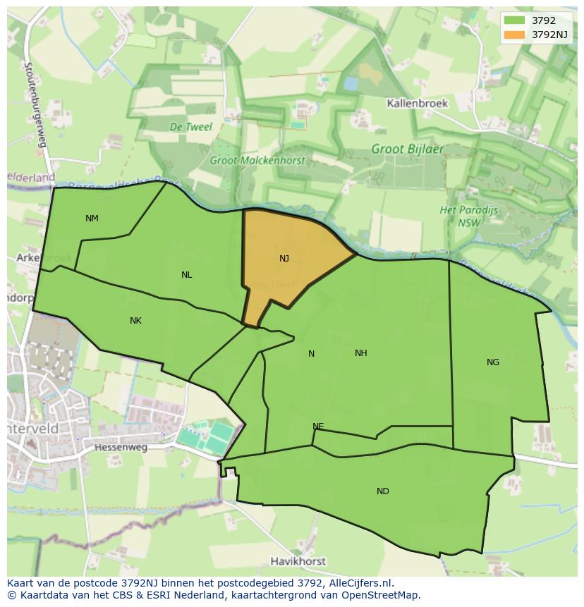 Afbeelding van het postcodegebied 3792 NJ op de kaart.