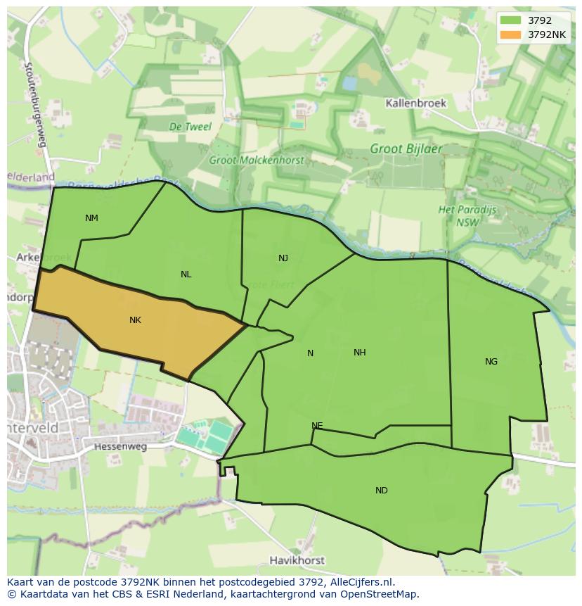 Afbeelding van het postcodegebied 3792 NK op de kaart.