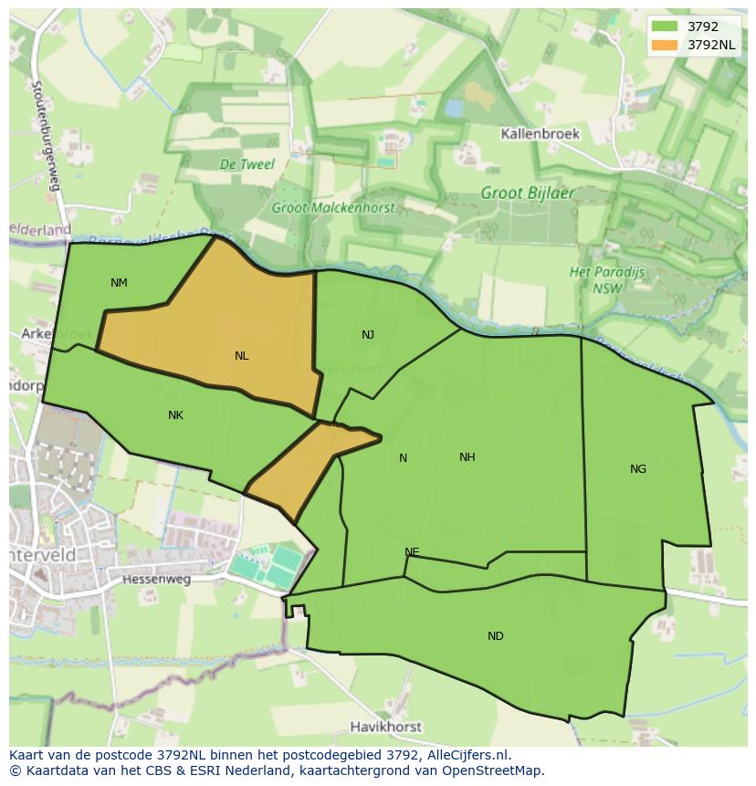 Afbeelding van het postcodegebied 3792 NL op de kaart.