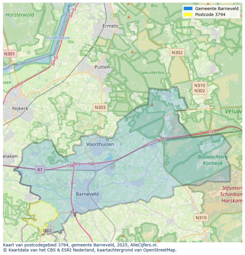 Afbeelding van het postcodegebied 3794 op de kaart.