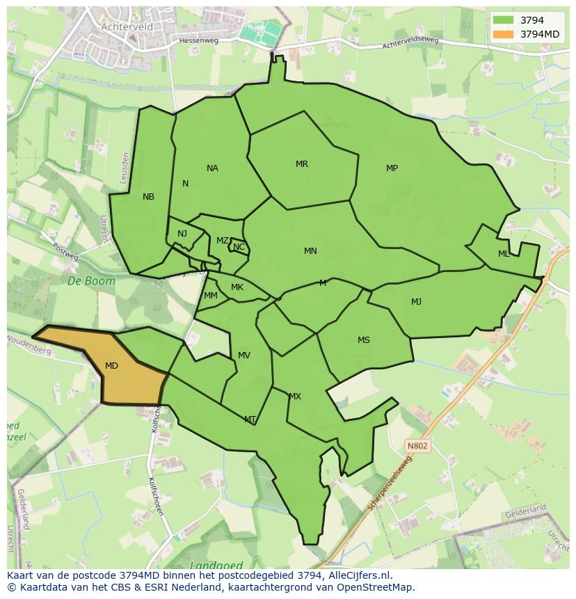 Afbeelding van het postcodegebied 3794 MD op de kaart.