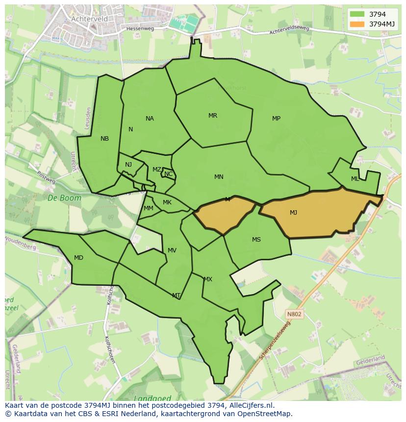 Afbeelding van het postcodegebied 3794 MJ op de kaart.