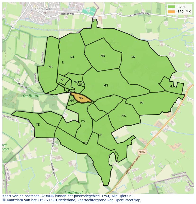 Afbeelding van het postcodegebied 3794 MK op de kaart.