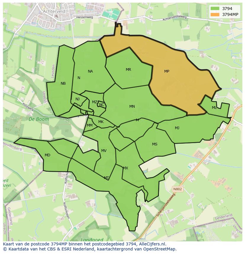 Afbeelding van het postcodegebied 3794 MP op de kaart.