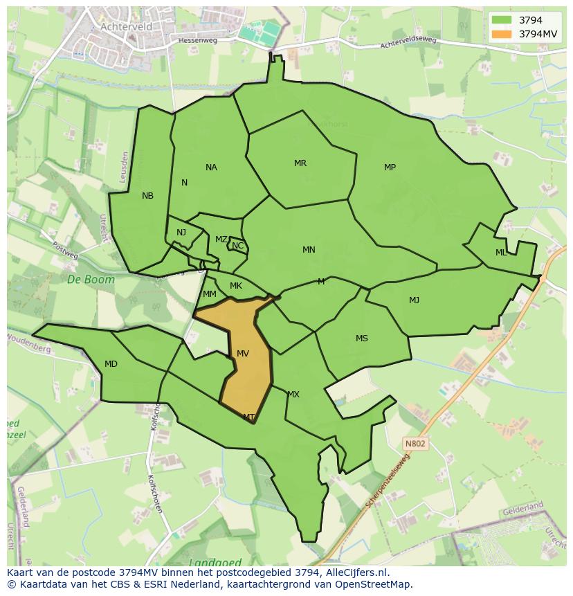 Afbeelding van het postcodegebied 3794 MV op de kaart.