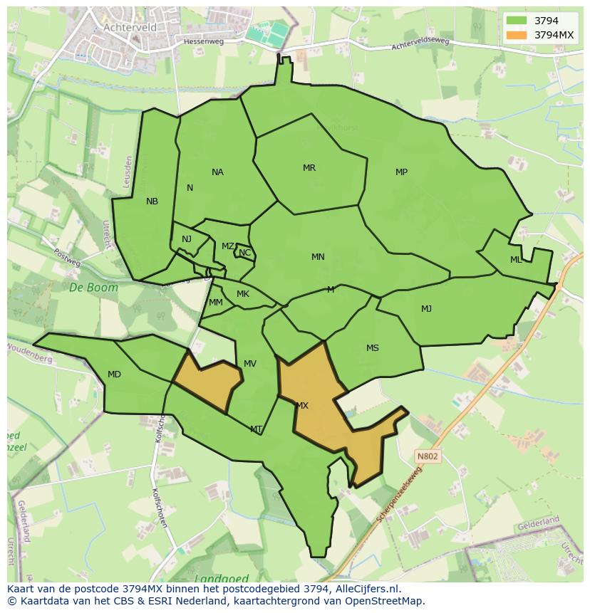 Afbeelding van het postcodegebied 3794 MX op de kaart.