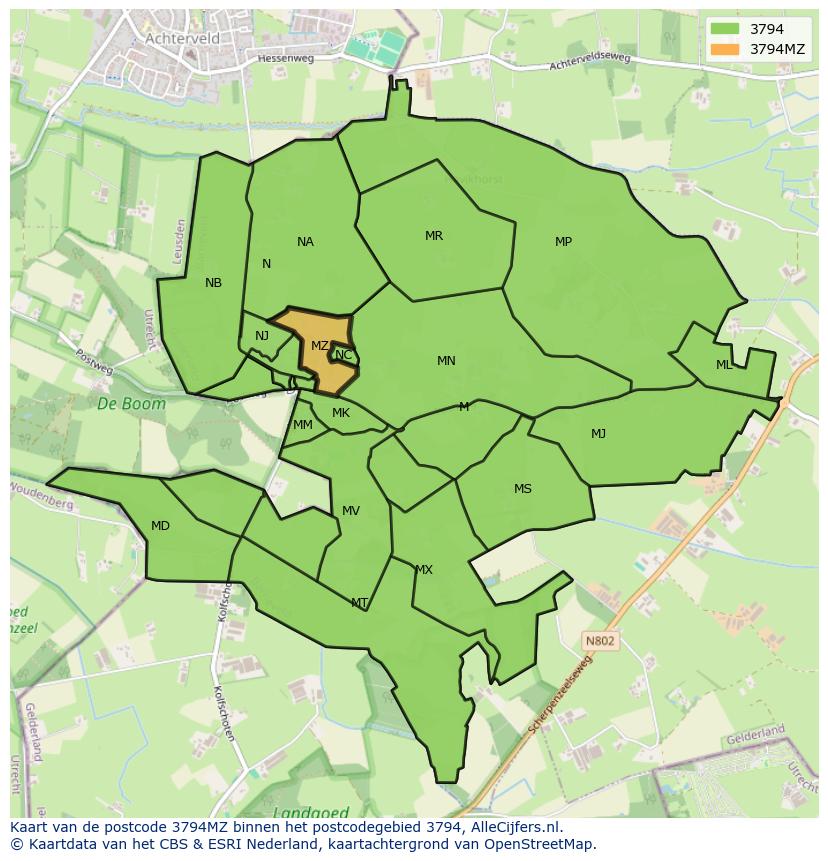 Afbeelding van het postcodegebied 3794 MZ op de kaart.