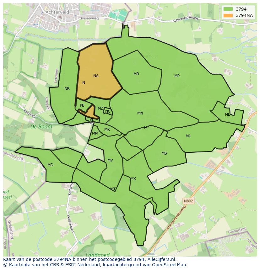 Afbeelding van het postcodegebied 3794 NA op de kaart.