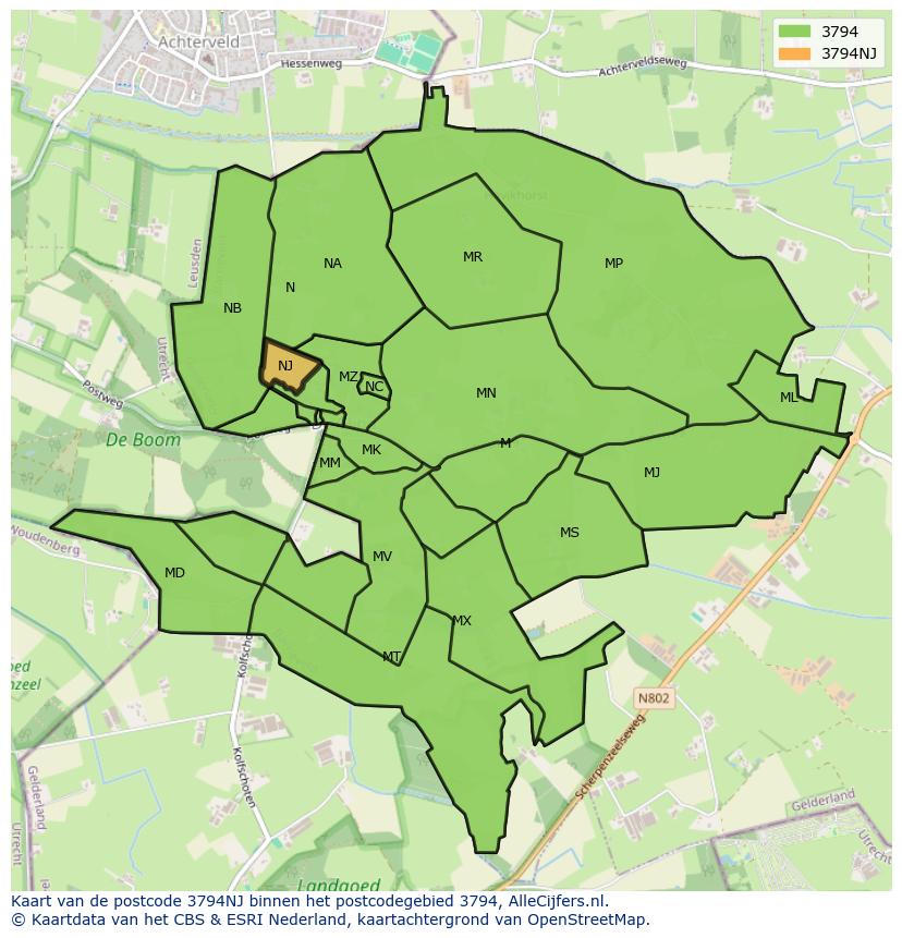 Afbeelding van het postcodegebied 3794 NJ op de kaart.