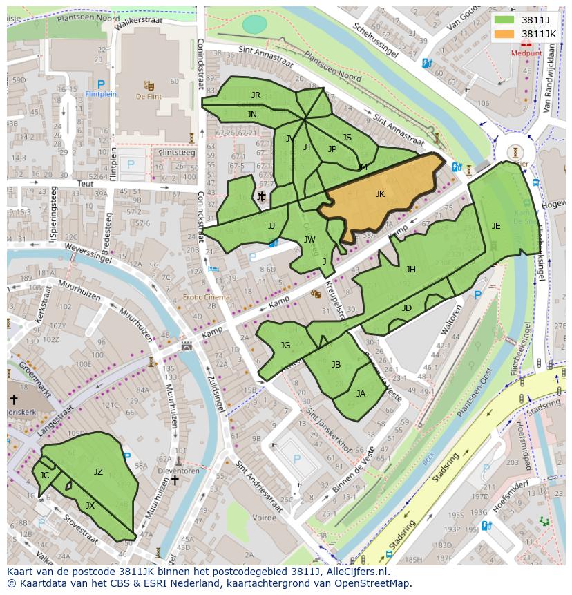 Afbeelding van het postcodegebied 3811 JK op de kaart.
