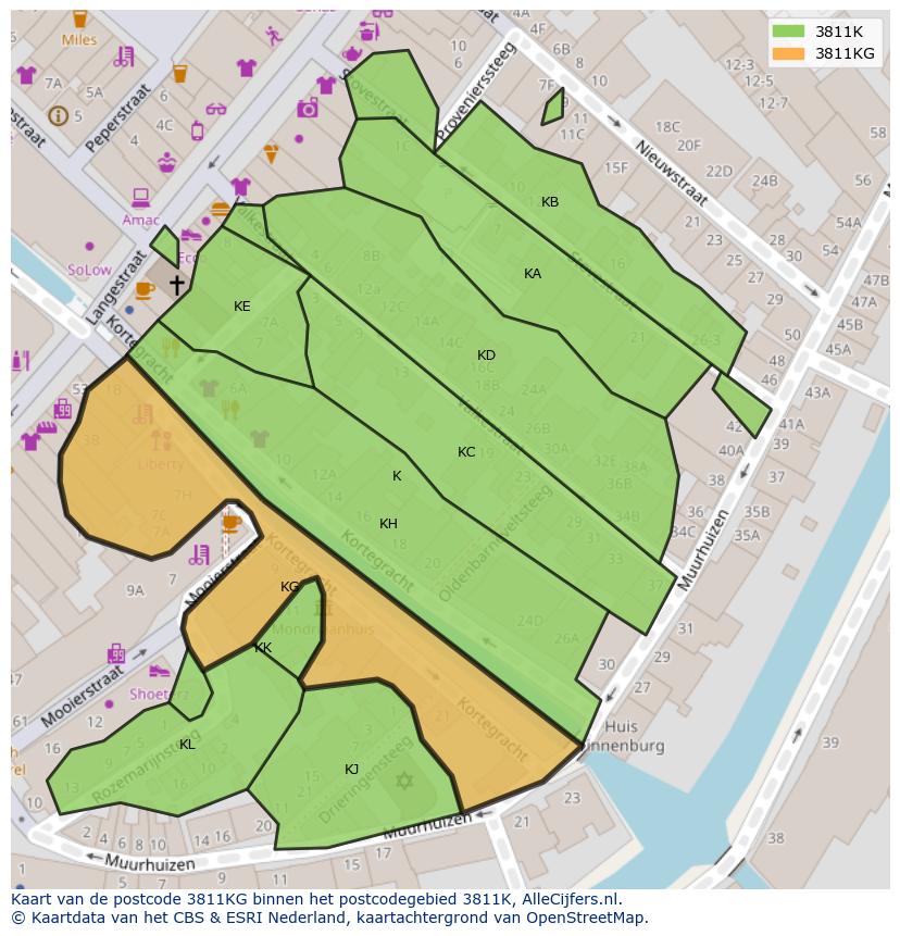 Afbeelding van het postcodegebied 3811 KG op de kaart.