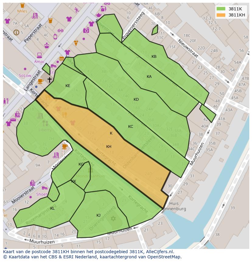 Afbeelding van het postcodegebied 3811 KH op de kaart.