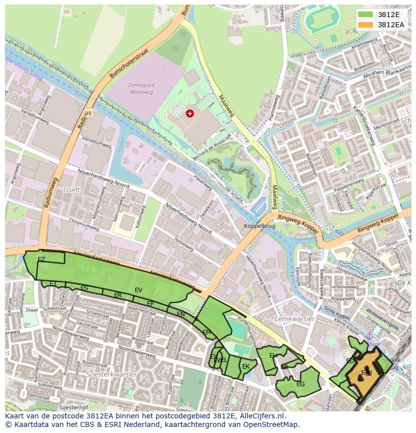 Afbeelding van het postcodegebied 3812 EA op de kaart.