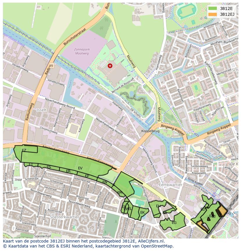Afbeelding van het postcodegebied 3812 EJ op de kaart.