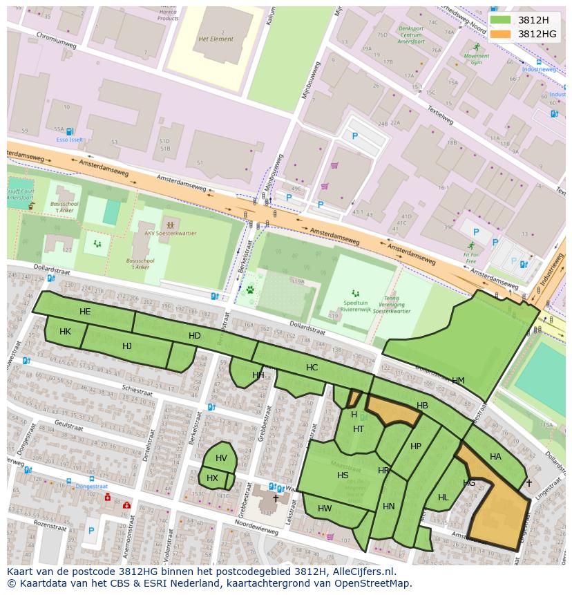 Afbeelding van het postcodegebied 3812 HG op de kaart.