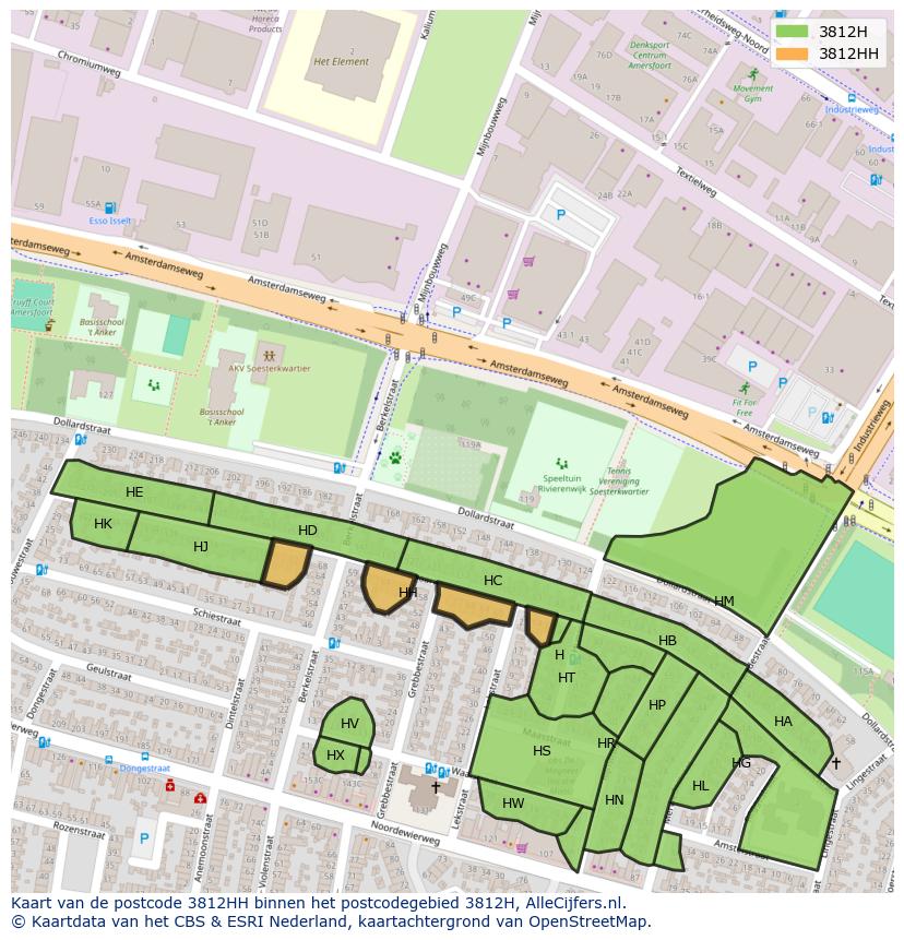 Afbeelding van het postcodegebied 3812 HH op de kaart.