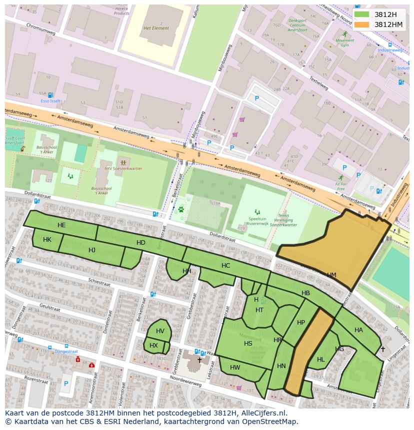 Afbeelding van het postcodegebied 3812 HM op de kaart.