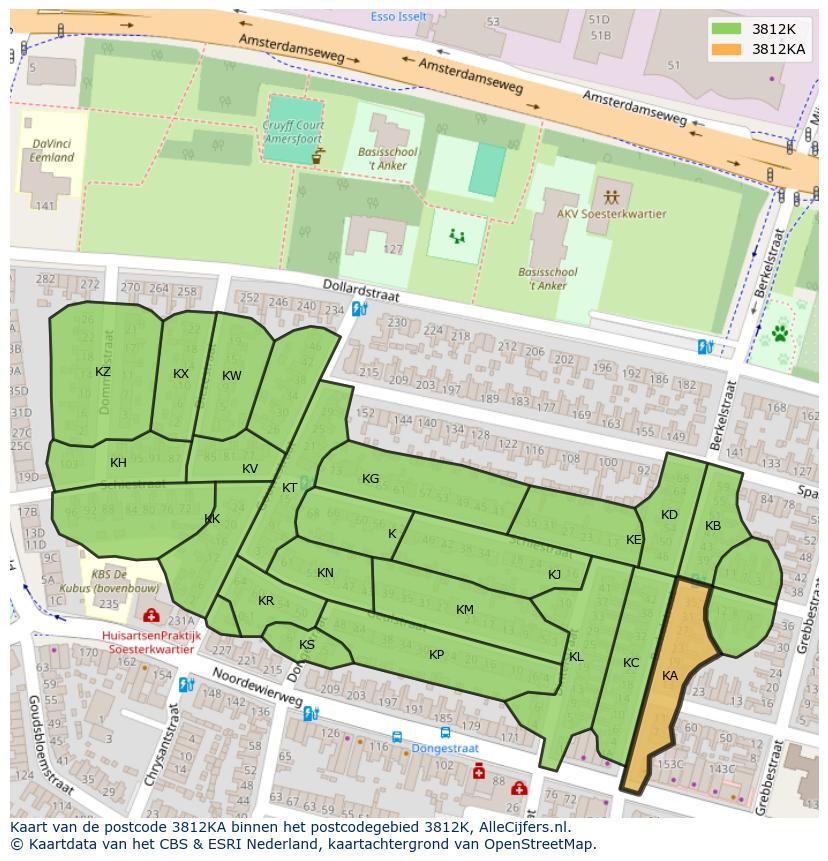 Afbeelding van het postcodegebied 3812 KA op de kaart.