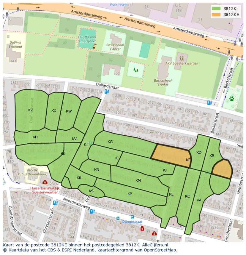 Afbeelding van het postcodegebied 3812 KE op de kaart.