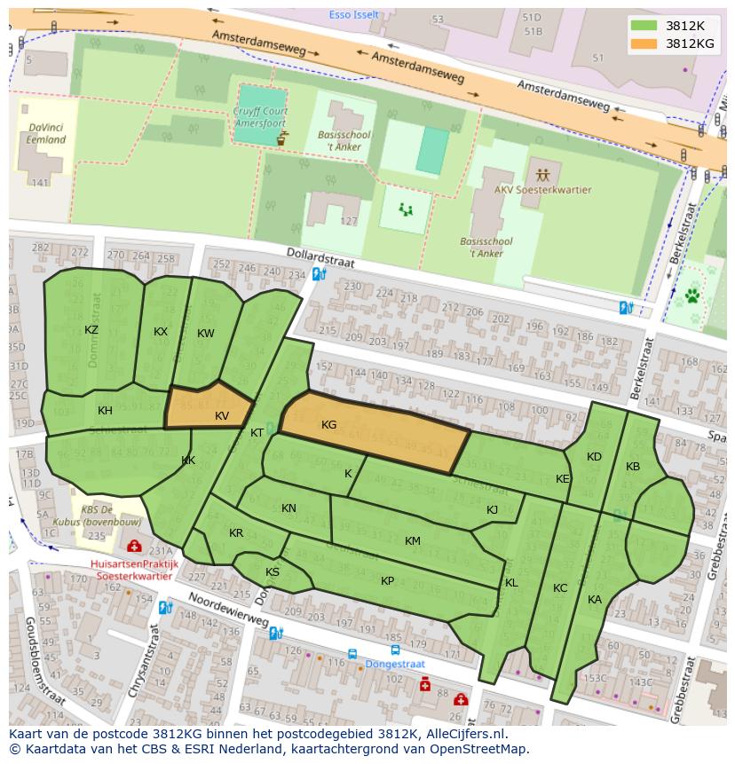 Afbeelding van het postcodegebied 3812 KG op de kaart.