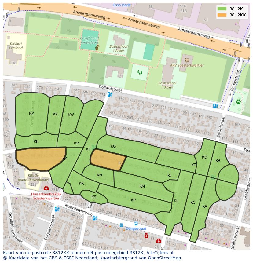 Afbeelding van het postcodegebied 3812 KK op de kaart.