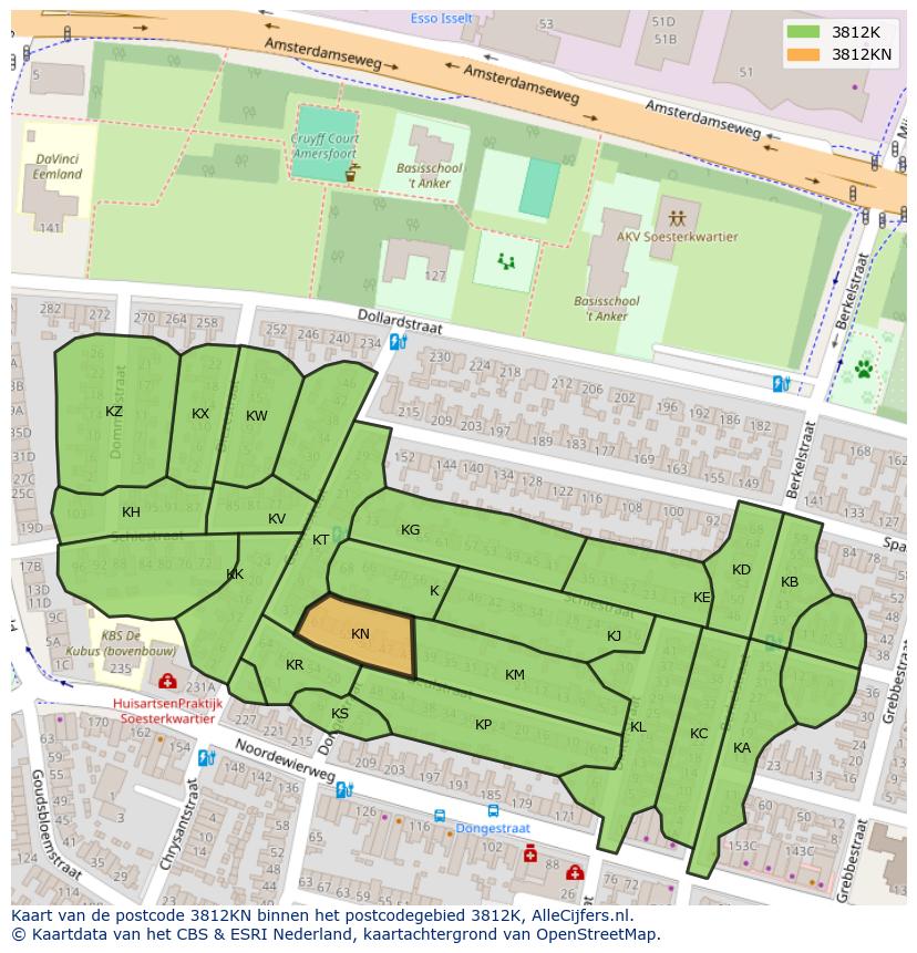Afbeelding van het postcodegebied 3812 KN op de kaart.