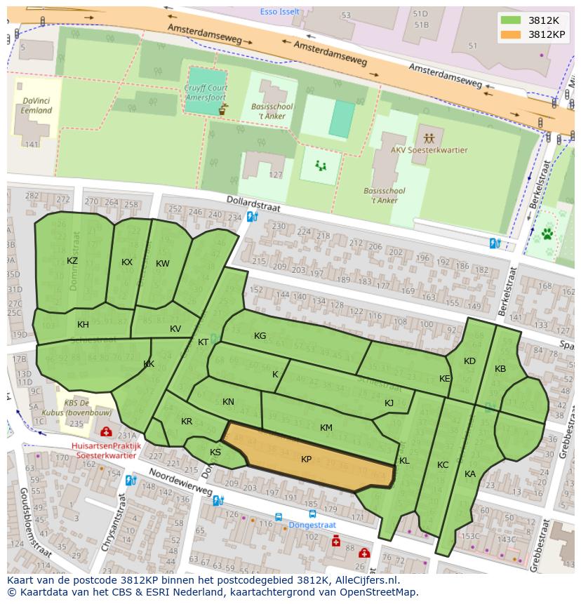 Afbeelding van het postcodegebied 3812 KP op de kaart.