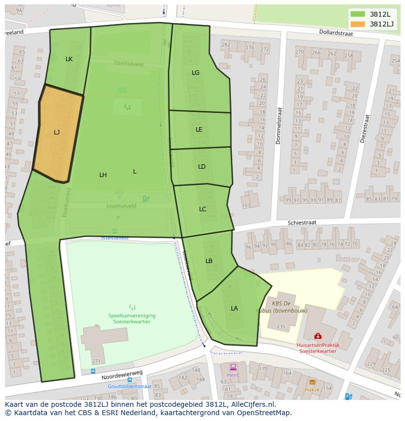 Afbeelding van het postcodegebied 3812 LJ op de kaart.