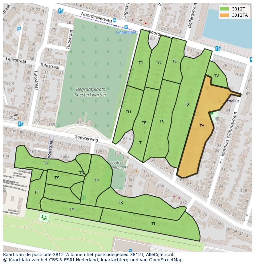 Afbeelding van het postcodegebied 3812 TA op de kaart.