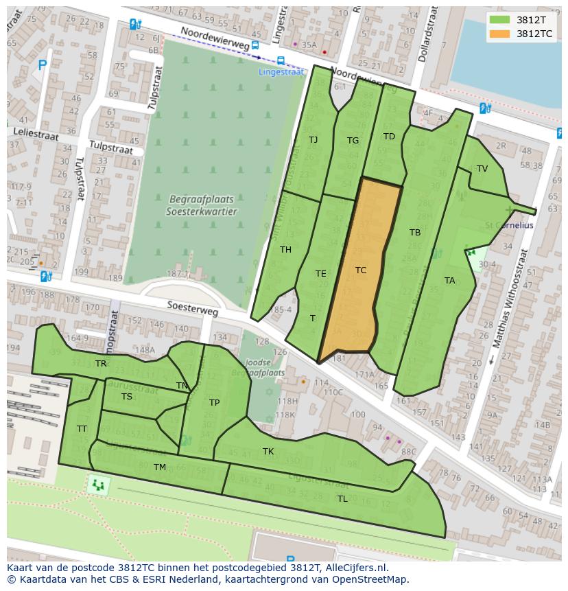 Afbeelding van het postcodegebied 3812 TC op de kaart.