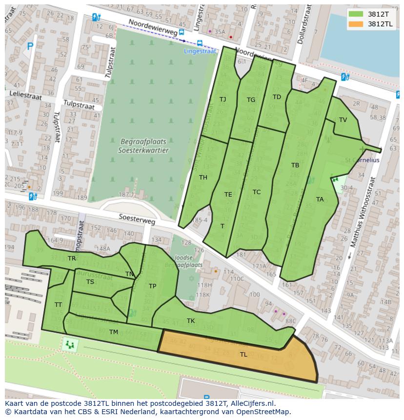 Afbeelding van het postcodegebied 3812 TL op de kaart.